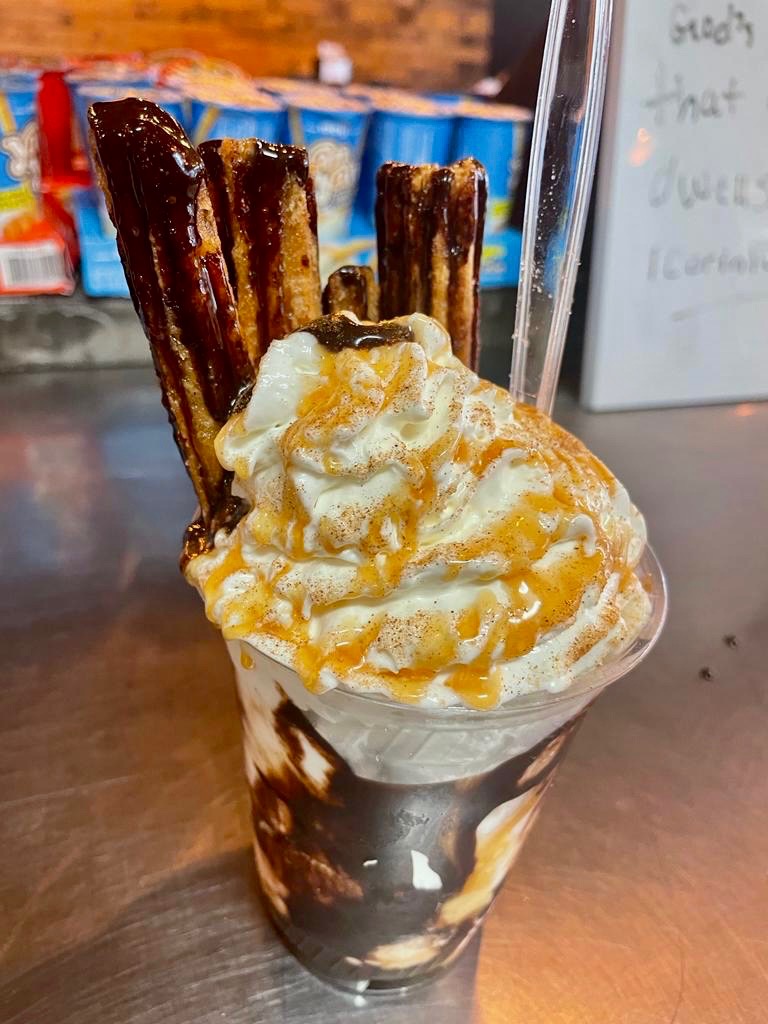 Churro sundae with caramel & chocolate